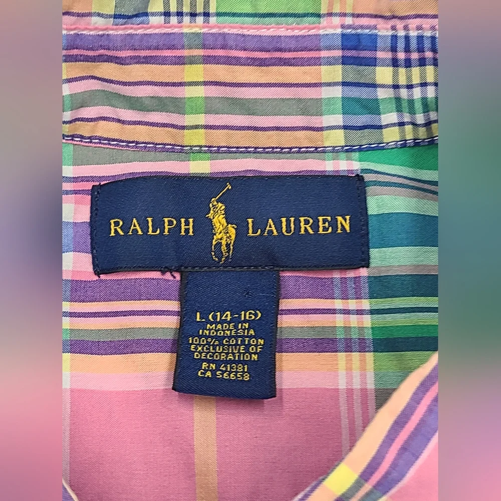 Ralph Lauren boys' plaid short-sleeved button down shirt size L